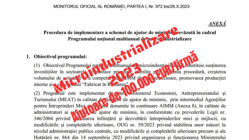 Procedura microindustrializare 2023-Monitorul Oficial-Hotnews, Foto: Hotnews