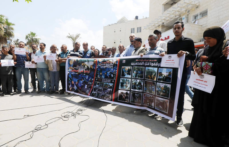 Jurnalisti palestinieni la un protest de Ziua Mondiala a Libertatii Presei, Foto: Omar Ashtawy  apaimages / imago stock&people / Profimedia